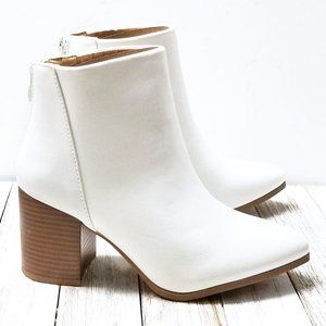 New White Point Toe Chunky Heel Ankle Boots Booties